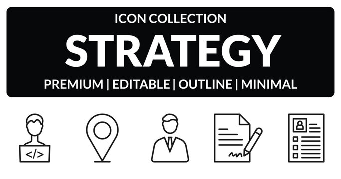 outline strategy icons set - programmer, placeholder, agreement, resume. editable vector for web and mobile ui