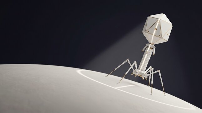 White polymer phage probe approaching target surface