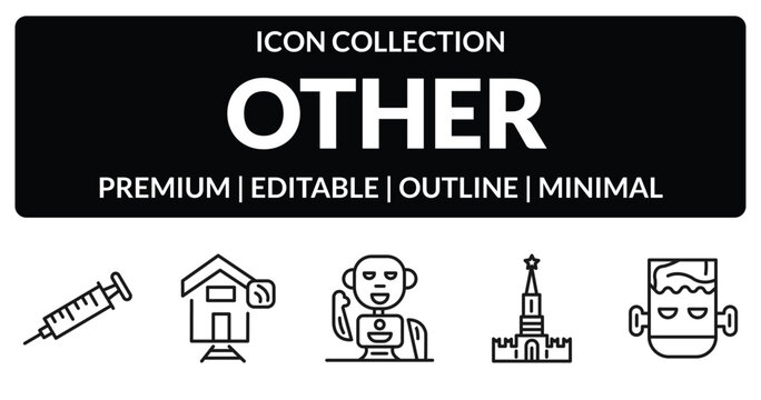 outline other icons set - syrnge, smarthome, kremln, monster. editable vector for web and mobile ui