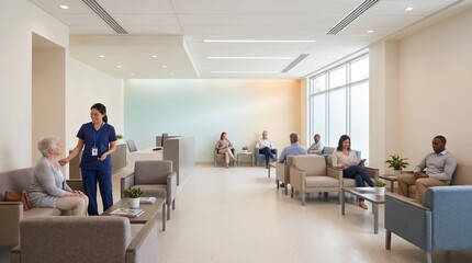 Fototapeta premium Hospital waiting area with calming ambient air design