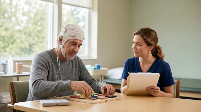 Clinician guiding cognitive rehabilitation with non-invasive brain stimulation