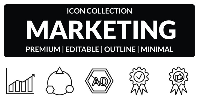 outline marketing icons set - marketing graph, diversify, benefits, recommendation. editable vector for web and mobile ui