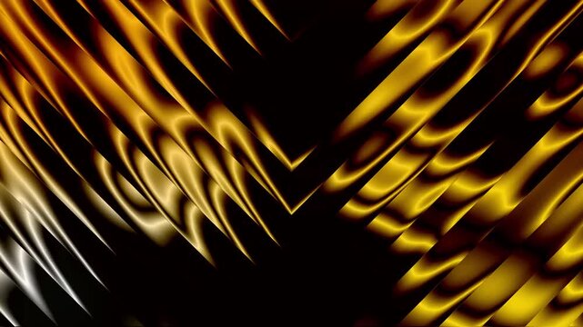Liquid glass fractal animation background. Gold and black wave motion on lines and glossy light reflection. Liquid Gold metal. Motion Design.