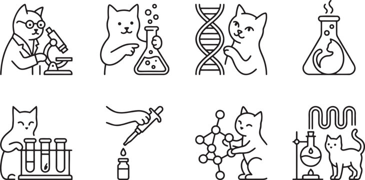 Laboratory cats conducting chemistry experiments with flasks