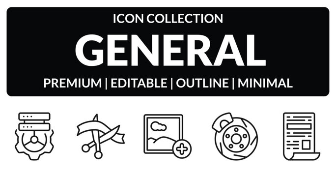 outline general icons set - data engineering, inauguration, disk brake, news feed. editable vector for web and mobile ui