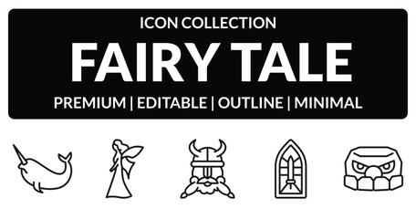 outline fairy tale icons set - narwhal, myth, stained glass, . editable vector for web and mobile ui © IconArt