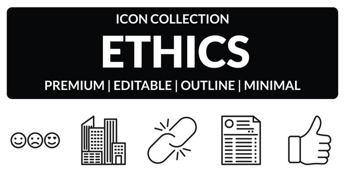 outline ethics icons set - smileys, city, statement, thumbs up. editable vector for web and mobile ui