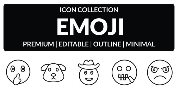 outline emoji icons set - shushing emoji, dog emoji, -mouth pouting editable vector for web and mobile ui