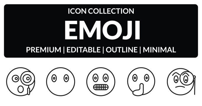 outline emoji icons set - curious emoji, emoji without mouth, quiet monocle editable vector for web and mobile ui