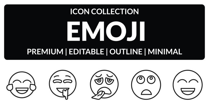 outline emoji icons set - laugh emoji, drool emoji, bored grinning editable vector for web and mobile ui