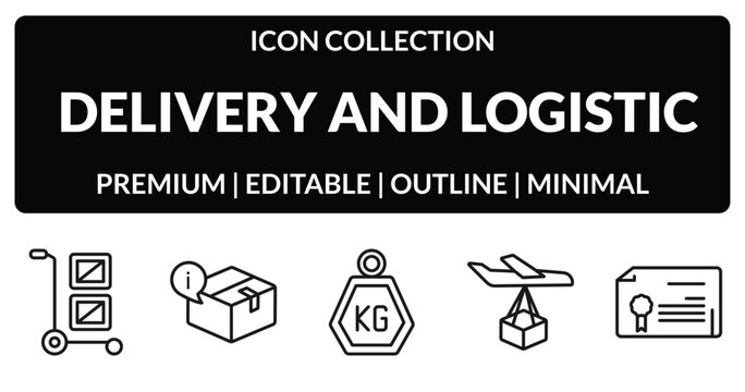 outline delivery and logistic icons set - cargo, delivery info, delivery by plane, waybill. editable vector for web and mobile ui