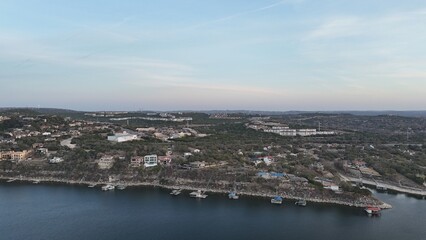 Obraz premium Texas Hill Country aerial drone views with lake and sunsets