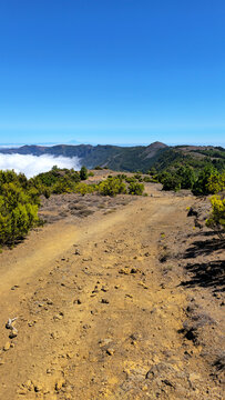Volcanic landscape with dirt road near Pico Malpaso, Island El Hierro, Canary Islands, Spain, Europe.