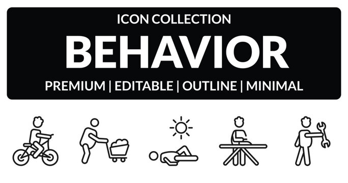 outline behavior icons set - man riding bicylce, man wirth carry, man ironing, with tool. editable vector for web and mobile ui