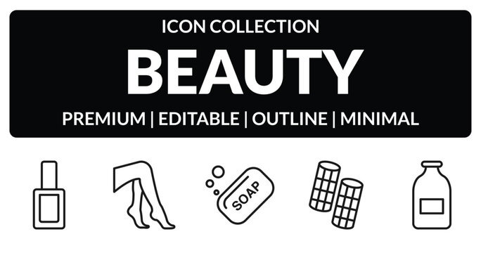outline beauty icons set - nail polish, legs, curlers, inclined bottle. editable vector for web and mobile ui