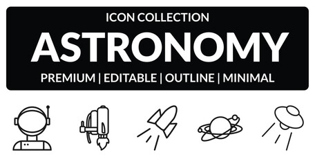 outline astronomy icons set - astronaut ingravity, jet pack, galaxy, ufo flying. editable vector for web and mobile ui © IconArt