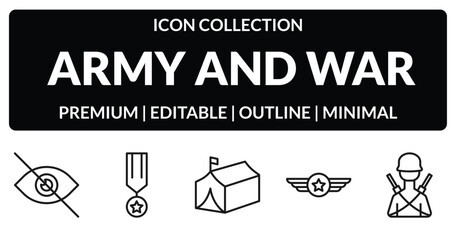 Obraz premium outline army and war icons set - stealth, veteran, air force, infantry. editable vector for web and mobile ui