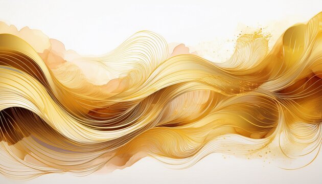 abstract gold waves watercolor background border isolated