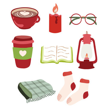 Cozy Christmas Elements Vector Set &ndash; Winter Hygge Objects and Holiday Lifestyle Illustration