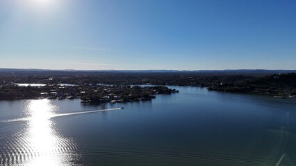 Fototapeta premium Aerial view of Lake LBJ and surrounding TX Hill Country.