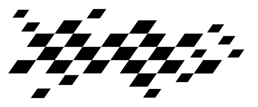 Distorted checkered flag speed pattern, pixelated racing motion design for motorsport graphics and layouts, transparent background