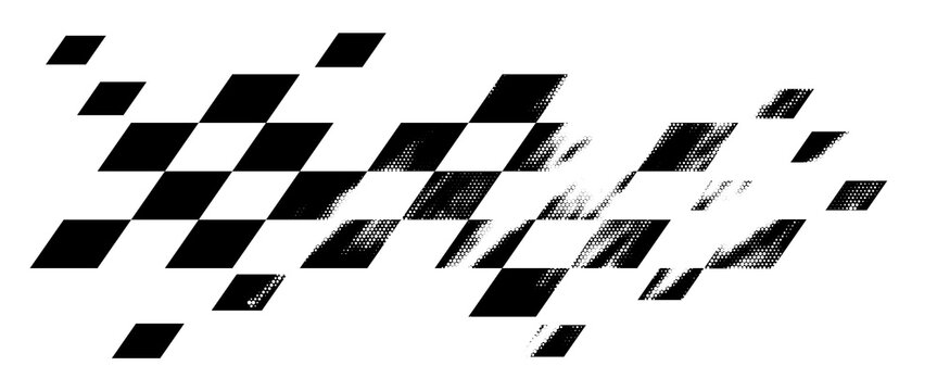 Distorted checkered flag speed pattern, pixelated racing motion design for motorsport graphics and layouts, transparent background