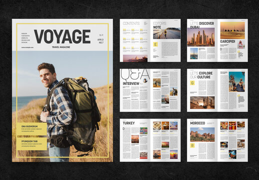 Travel Magazine Layout with Yellow Accents