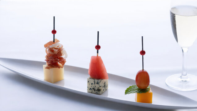 Beautiful food, catering, canapes on a plate