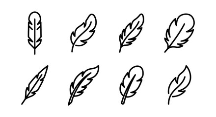 Fototapeta premium Feather Icons Set, Delicate Outline Vector Graphics, Minimalist Bird Plume Symbols for Design