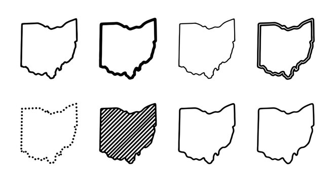 Ohio State Map Outline Icons, USA Geography Vector Graphics, State Shape Silhouettes