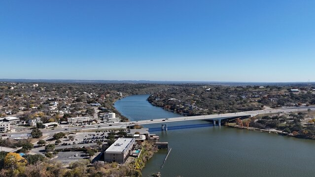 Texas Hill Country - aerial view overlooking the Highland Lakes during autumn