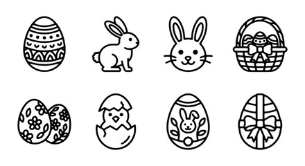 Easter Egg Icons Set, Cute Bunny and Chick Graphics, Spring Holiday Vector Collection © ADIBA
