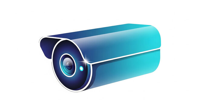 A blue and cyan vector illustration of a security surveillance camera icon