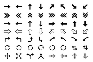 Fototapeta premium Collection of diverse arrow icons representing direction and movement in various styles