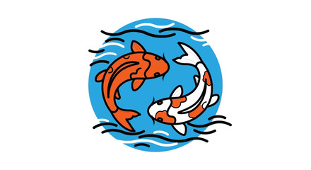 Obraz premium Koi Fish Swimming in Circular Water Design Vector Illustration