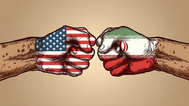Illustration depicting political rivalry between united states and iran
