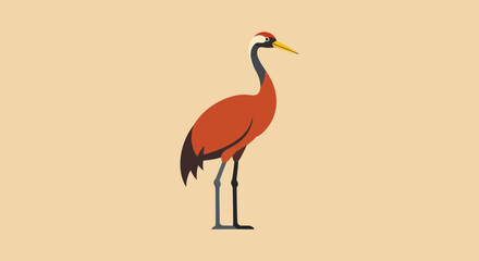 Obraz premium flat vector illustration of a crane bird standing on beige background