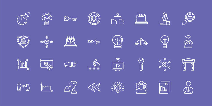 business pack outline icon set featuring time out, old key in diagonal, null, businessman with tie icons.