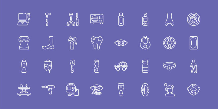 baby outline icon set featuring ultrasonography, tool surgeon, eyesight, baby boy icons.