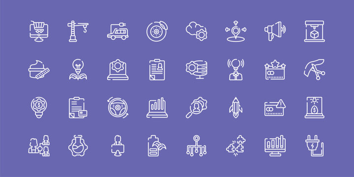 general outline icon set featuring ecommerce platform, electro car, data engineering, electric plug icons.