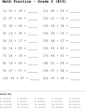 Mixed Math Operations Worksheet Addition Subtraction Grade 2.
Educational math printable for second graders focusing on basic addition and subtraction equations.