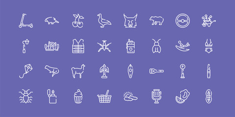 Fototapeta premium nature outline icon set featuring scooter, cherry, walkie talkie, plankton icons.