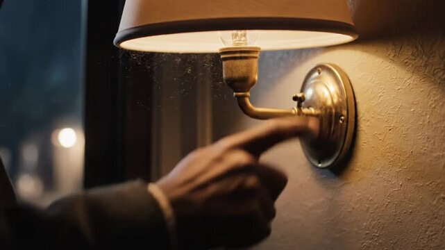 Close up of hand turning a vintage light switch.