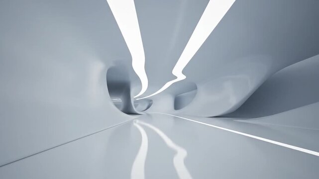 Sleek futuristic white interior design with glowing lines
