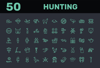 hunting outline icon set featuring cloudy, glacier, surf, geology icons. © VectorStockDesign