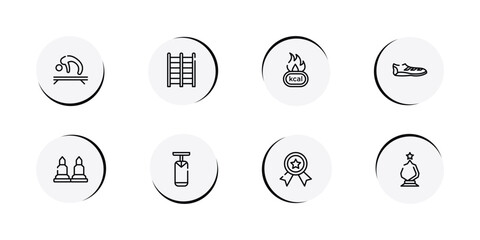 Fototapeta premium winning red outline icon set featuring gymnastics, trellis, calories, soccer boots icons.