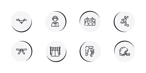 Fototapeta premium sport outline icon set featuring handlebar, sport commentor, tactic, soccer game icons.