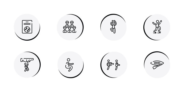 x treme outline icon set featuring baseball card, baseball team, yoga pose, powerbocking icons.
