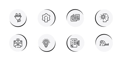 Fototapeta premium general outline icon set featuring lead conversion, open source, news feed, realization icons.