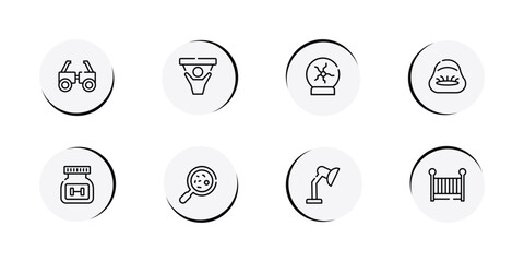 Fototapeta premium university outline icon set featuring testing glasses, fans, plasma ball, beanbag icons.